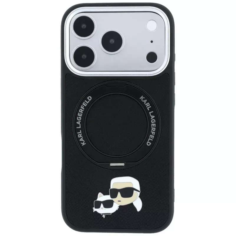 Karl Lagerfeld Ring Stand 360 Karl & Choupette Heads Pin case, MagSafe, for iPhone 18 Pro / 17 Pro, black