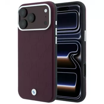 BMW BMW001223 smartphone case for iPhone 18 Pro / 17 Pro, Sign Deboss Quilted Metal Logo, MagSafe, burgundy