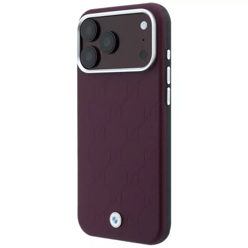 BMW BMW001223 smartphone case for iPhone 18 Pro / 17 Pro, Sign Deboss Quilted Metal Logo, MagSafe, burgundy
