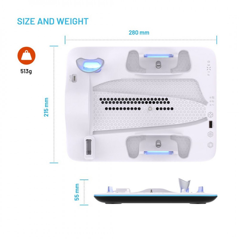 Fixed FIXPS5PS-MCS-BW docking station for PlayStation 5, black and white