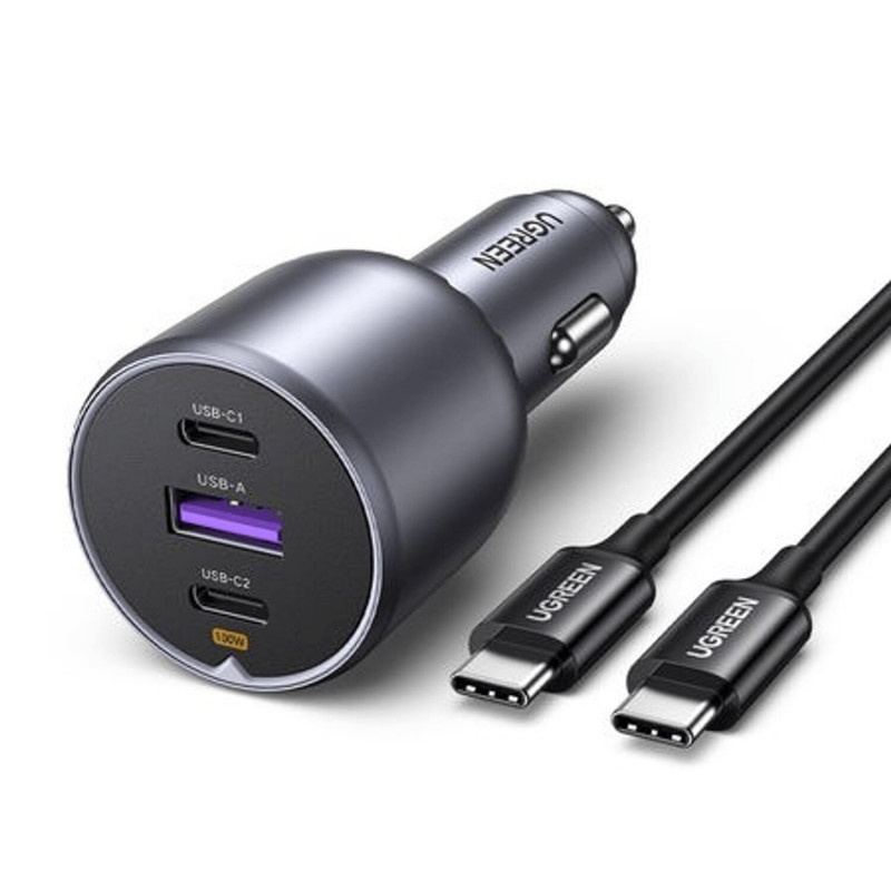 Ugreen EC705 car charger, USB + 2x USB-C, 130 W, with 1 m 5 A cable
