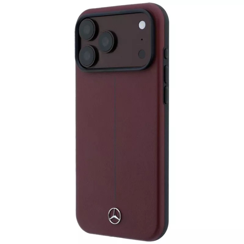 Mercedes Mer008834 Leather Semi Wrap Iconic Line MagSafe case for iPhone 18 Pro / 17 Pro, burgundy