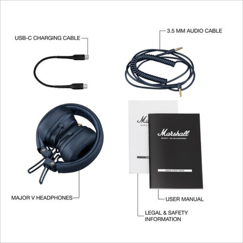 Marshall Major V wireless headphones, Bluetooth 5.3, Midnight Blue