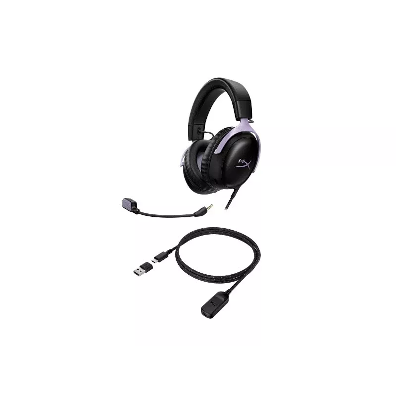HyperX Cloud III gaming headset, black and lavender