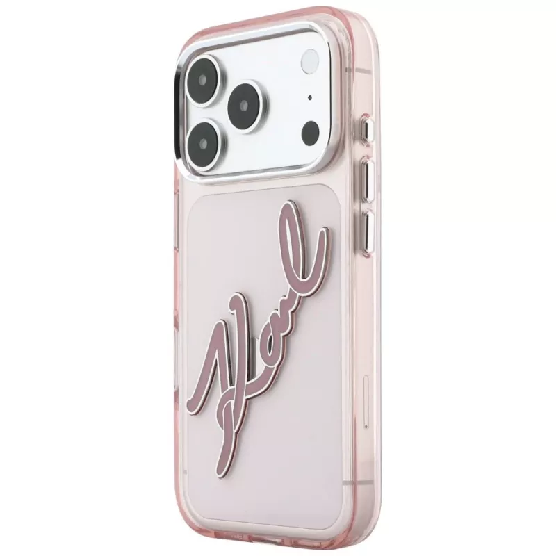 Karl Lagerfeld KF003384 IML Big Signature Resin Metal Frame case for iPhone 18 Pro Max / 17 Pro Max, pink