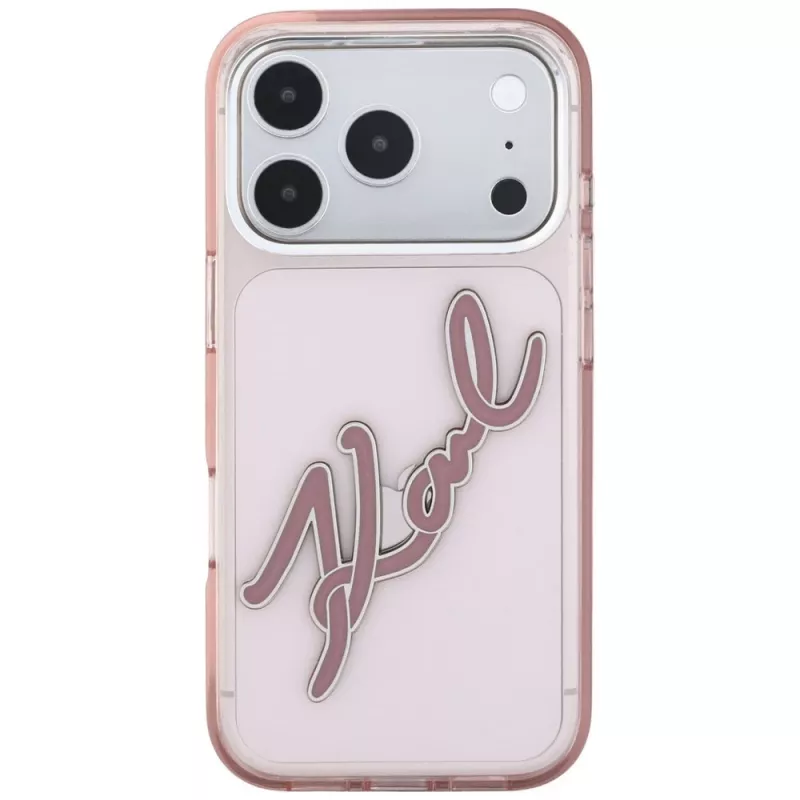 Karl Lagerfeld KF003384 IML Big Signature Resin Metal Frame case for iPhone 18 Pro Max / 17 Pro Max, pink