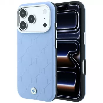 BMW BMW001226 Sign Deboss Quilted Metal Logo MagSafe case for iPhone 18 Pro Max / 17 Pro Max, blue