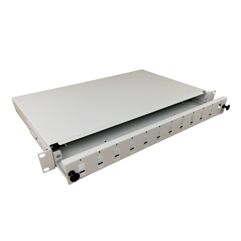 Alantec FOP-1U-12SCD-S 12xSC duplex 19-inch 1U fibre optic distribution frame, retractable, with front panel and mounting accessories