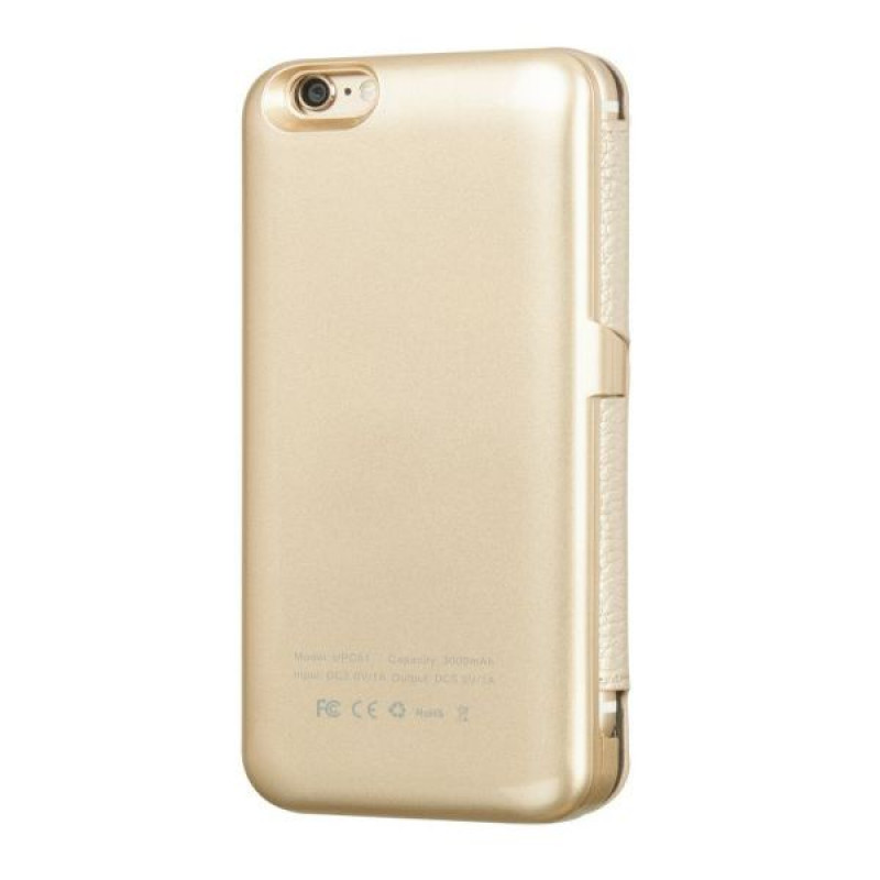 Hoco leather book case with 3000 mAh power bank for Apple iPhone 6, gold