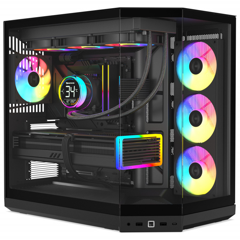 HYTE Y50 Pitch Black computer case, tempered glass x 3