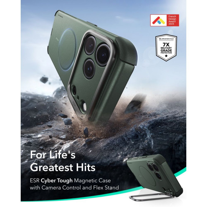 ESR Cyber Tough Kickstand MagSafe case for Apple iPhone 17 Pro / 18 Pro, green