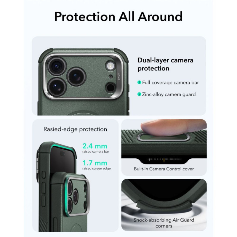 ESR Cyber Tough Kickstand MagSafe case for Apple iPhone 17 Pro / 18 Pro, green