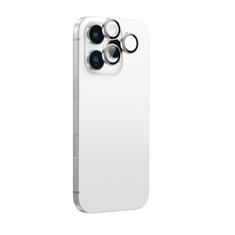 AmazingThing AR Aluminum 3 Lens Glass camera lens protector with frame for iPhone 16 Pro / 16 Pro Max, silver