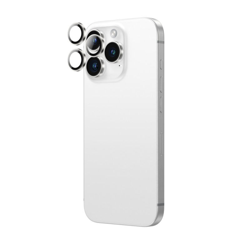AmazingThing AR Aluminum 3 Lens Glass camera lens protector with frame for iPhone 16 Pro / 16 Pro Max, silver