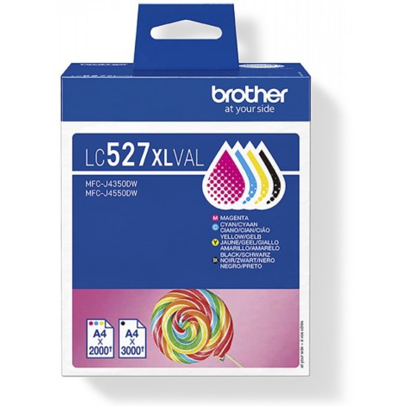 Brother LC527XLVAL ink cartridge value pack (4 pcs), high yield, black, yellow, cyan, magenta