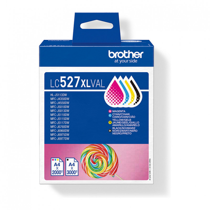 Brother LC527XLVAL ink cartridge value pack (4 pcs), high yield, black, yellow, cyan, magenta