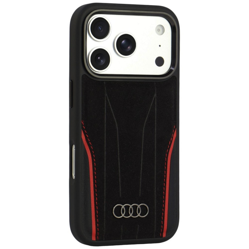 Audi R8 Genuine Leather MagSafe case for iPhone 18 Pro / 17 Pro, black and red (AUDI000239)