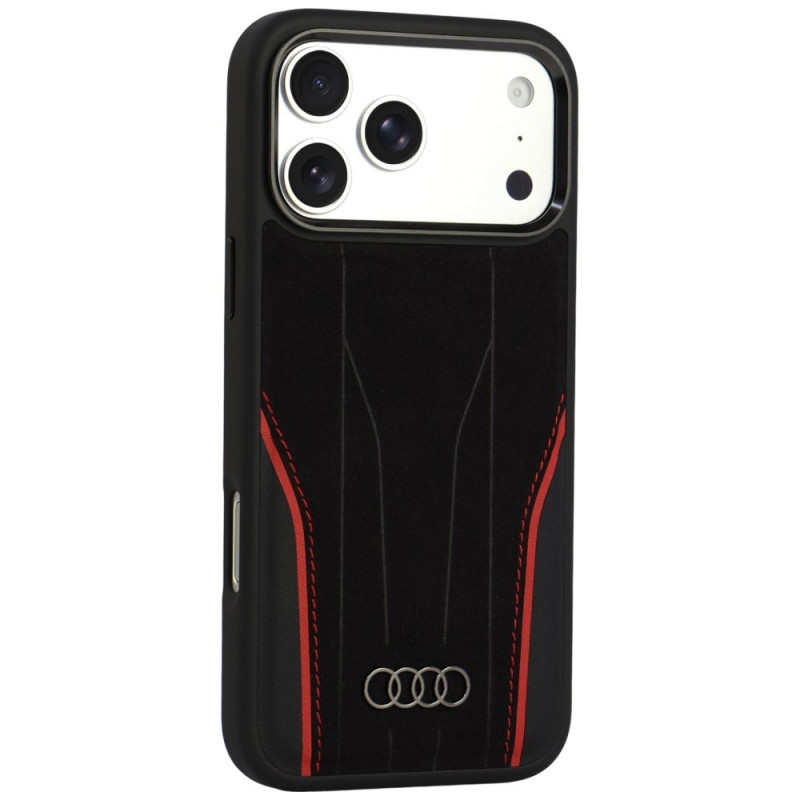 Audi R8 Genuine Leather MagSafe case for iPhone 18 Pro Max / 17 Pro Max, black and red (AUDI000240)