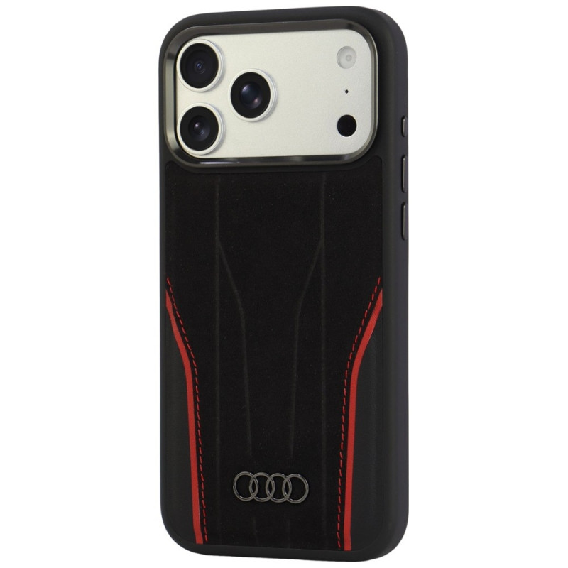 Audi R8 Genuine Leather MagSafe case for iPhone 18 Pro Max / 17 Pro Max, black and red (AUDI000240)