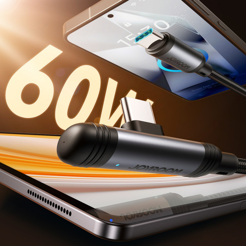 Joyroom EnjoyX Series S-A56 90° USB-C - USB-C cable, 60 W, 480 Mbps, 1.2 m, black
