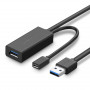UGREEN US175 USB 3.0 extension cable with micro USB power port, 5 m, black