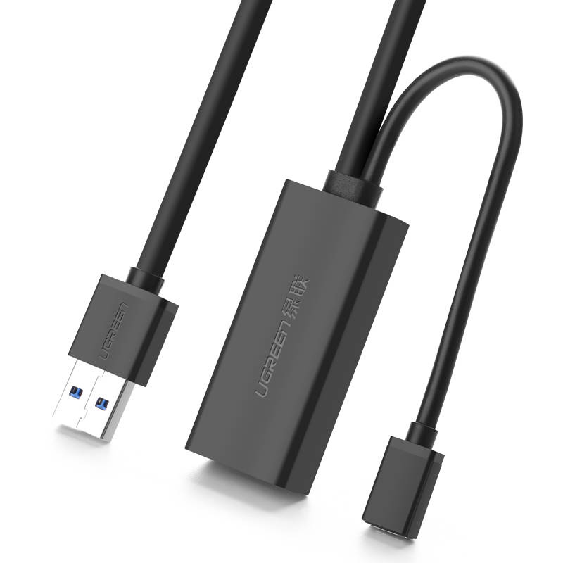 UGREEN US175 USB 3.0 extension cable with micro USB power port, 5 m, black