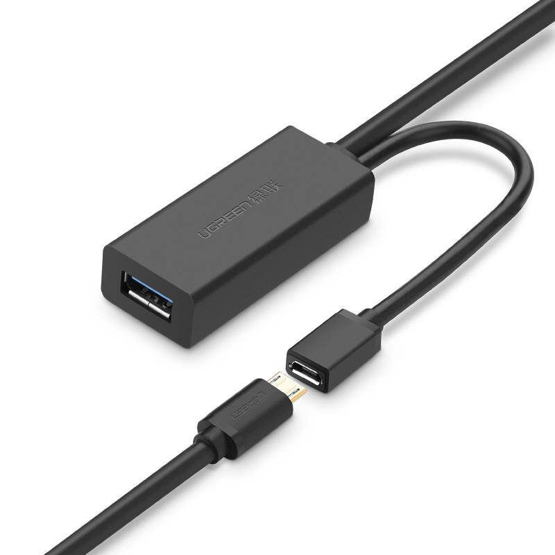 UGREEN US175 USB 3.0 extension cable with micro USB power port, 5 m, black