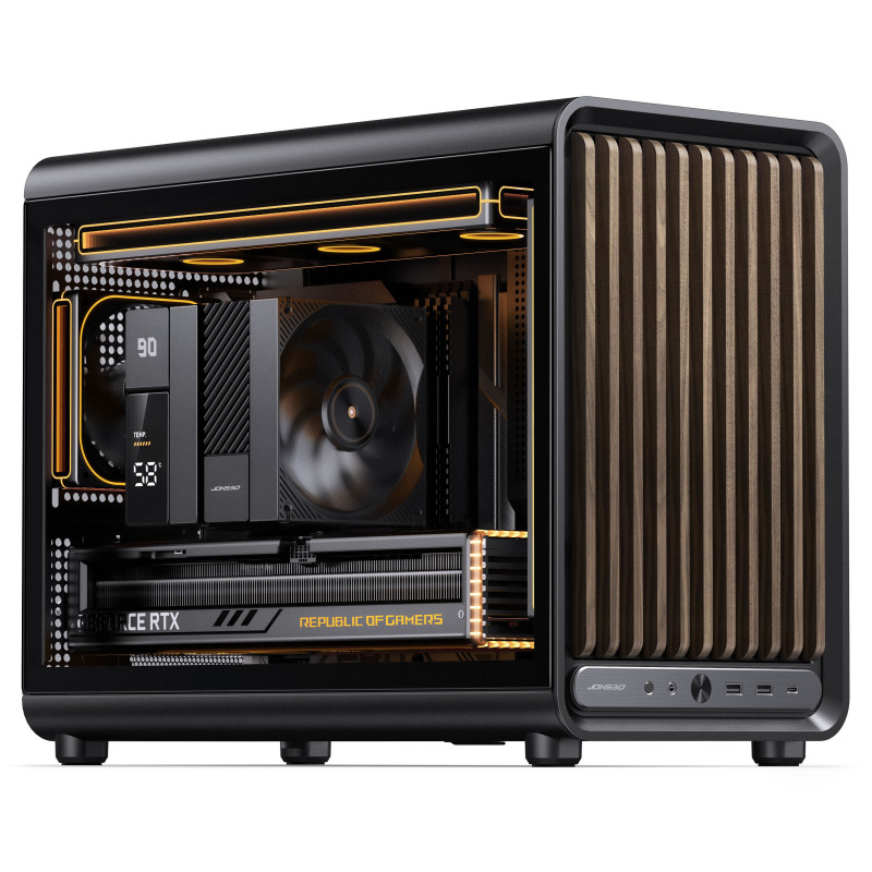 Jonsbo D33 Wood PC case, Micro-ATX, mATX, tempered glass, black, wood