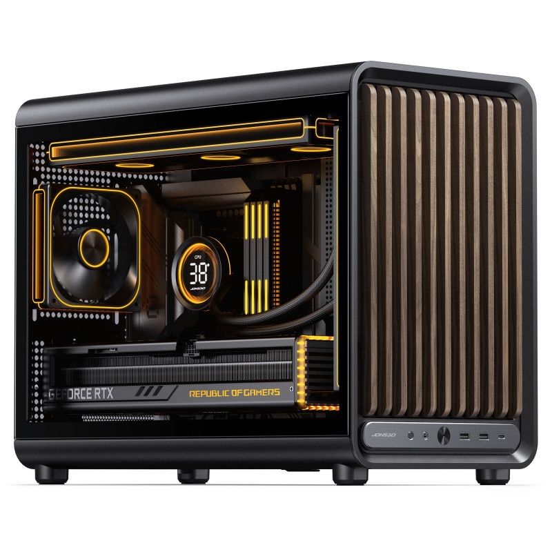 Jonsbo D33 Wood PC case, Micro-ATX, mATX, tempered glass, black, wood