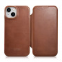 iCarer CE Oil Wax Premium Leather Folio Case for iPhone 14 Plus, magnetic flip, MagSafe, brown (AKI14220707-BN)