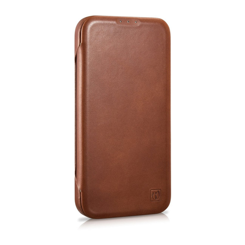 iCarer CE Oil Wax Premium Leather Folio Case for iPhone 14 Plus, magnetic flip, MagSafe, brown (AKI14220707-BN)