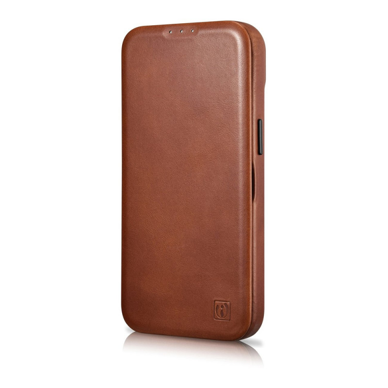 iCarer CE Oil Wax Premium Leather Folio Case for iPhone 14 Plus, magnetic flip, MagSafe, brown (AKI14220707-BN)