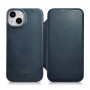 iCarer CE Oil Wax Premium Leather Folio Case for iPhone 14 Plus, magnetic flip, MagSafe, blue (AKI14220707-BU)