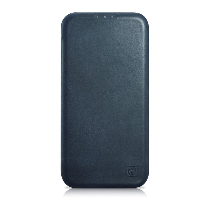 iCarer CE Oil Wax Premium Leather Folio Case for iPhone 14 Plus, magnetic flip, MagSafe, blue (AKI14220707-BU)