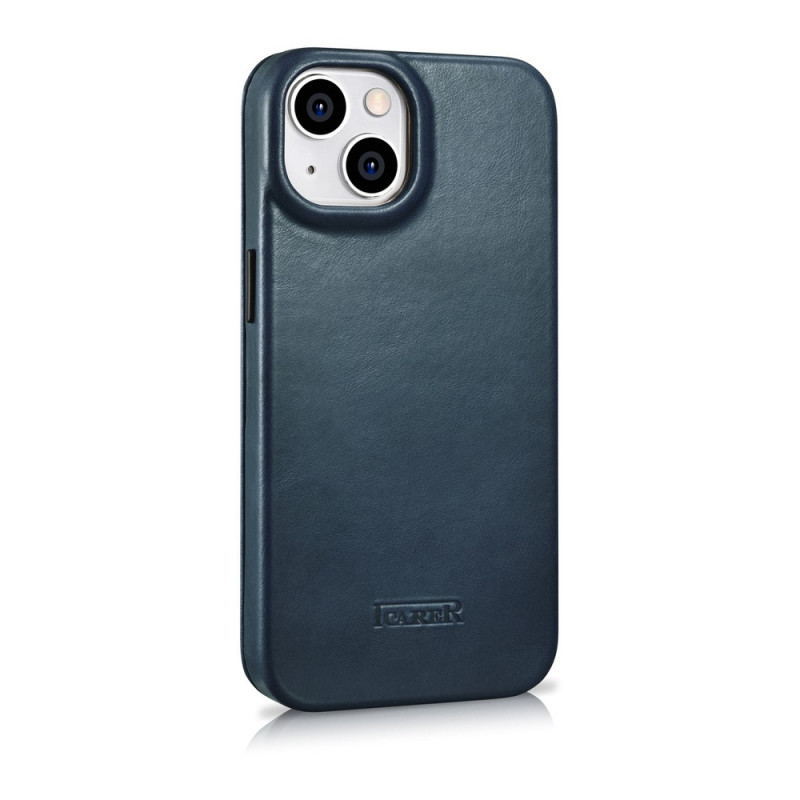 iCarer CE Oil Wax Premium Leather Folio Case for iPhone 14 Plus, magnetic flip, MagSafe, blue (AKI14220707-BU)