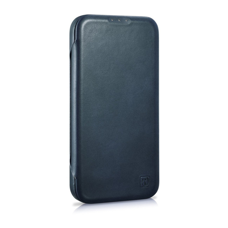 iCarer CE Oil Wax Premium Leather Folio Case for iPhone 14 Plus, magnetic flip, MagSafe, blue (AKI14220707-BU)