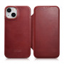 iCarer CE Oil Wax Premium Leather Folio Case for iPhone 14 Plus, magnetic flip, MagSafe, red (AKI14220707-RD)
