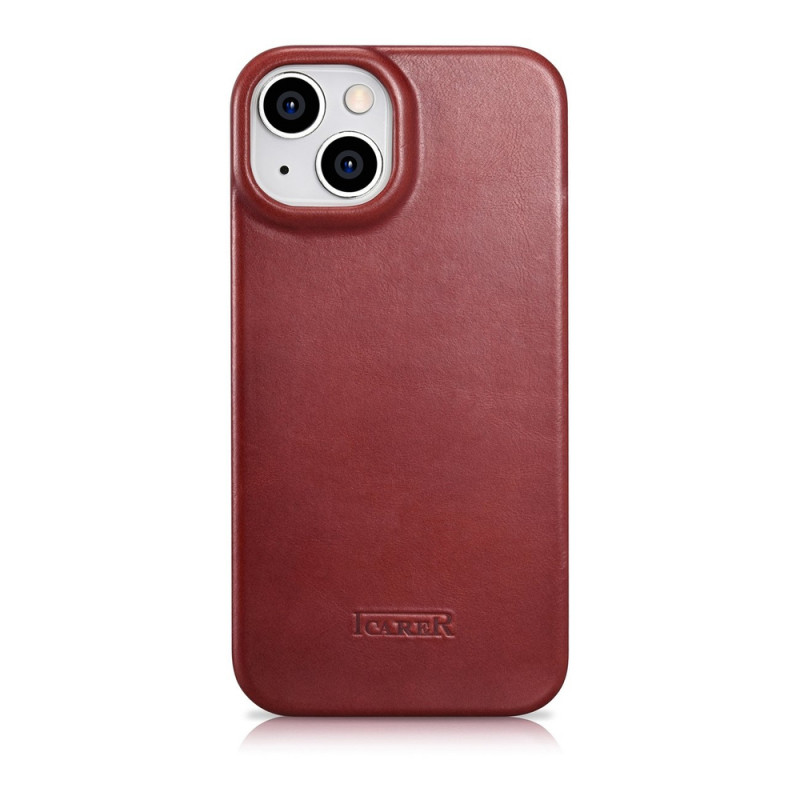 iCarer CE Oil Wax Premium Leather Folio Case for iPhone 14 Plus, magnetic flip, MagSafe, red (AKI14220707-RD)