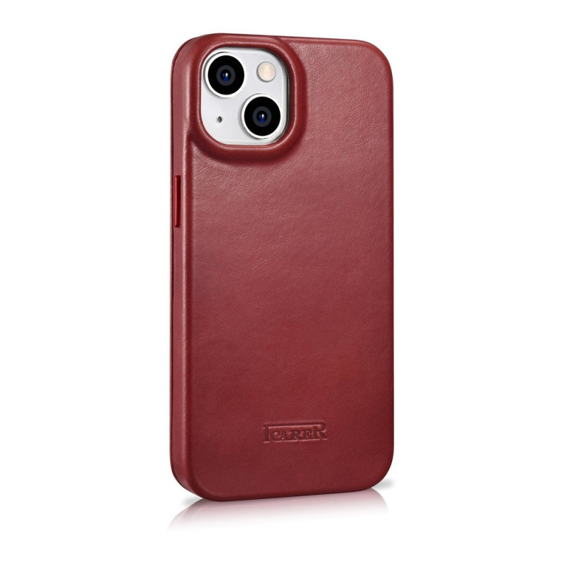 iCarer CE Oil Wax Premium Leather Folio Case for iPhone 14 Plus, magnetic flip, MagSafe, red (AKI14220707-RD)