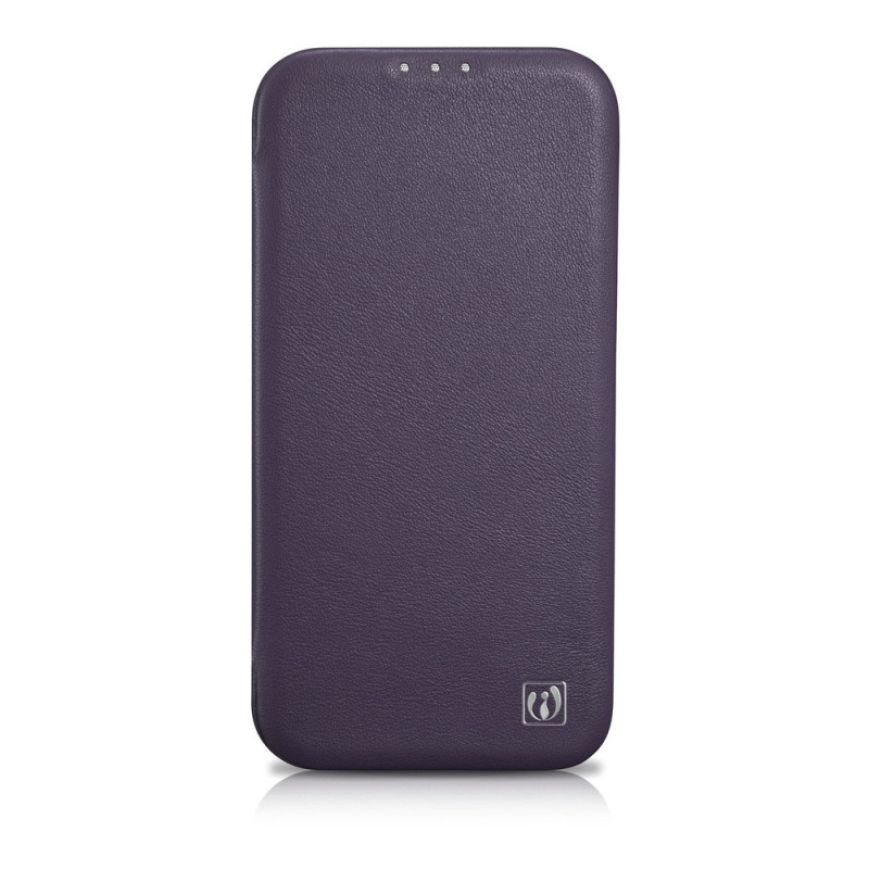 iCarer CE Premium Leather Folio Case for iPhone 14 Plus, magnetic flip, MagSafe, dark purple (WMI14220715-DP)