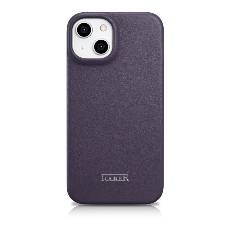 iCarer CE Premium Leather Folio Case for iPhone 14 Plus, magnetic flip, MagSafe, dark purple (WMI14220715-DP)