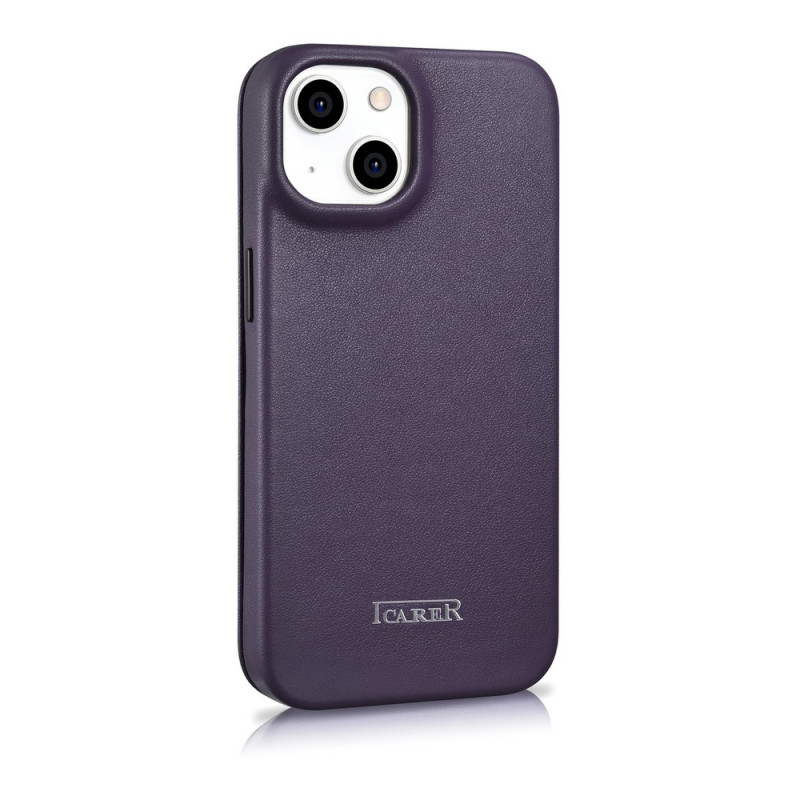 iCarer CE Premium Leather Folio Case for iPhone 14 Plus, magnetic flip, MagSafe, dark purple (WMI14220715-DP)