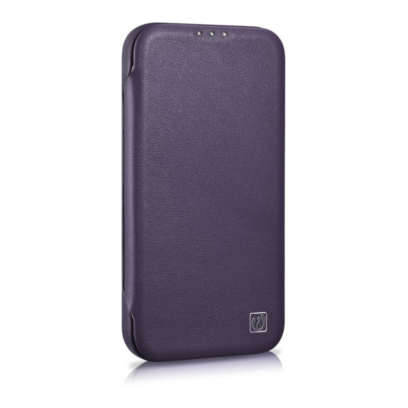 iCarer CE Premium Leather Folio Case for iPhone 14 Plus, magnetic flip, MagSafe, dark purple (WMI14220715-DP)