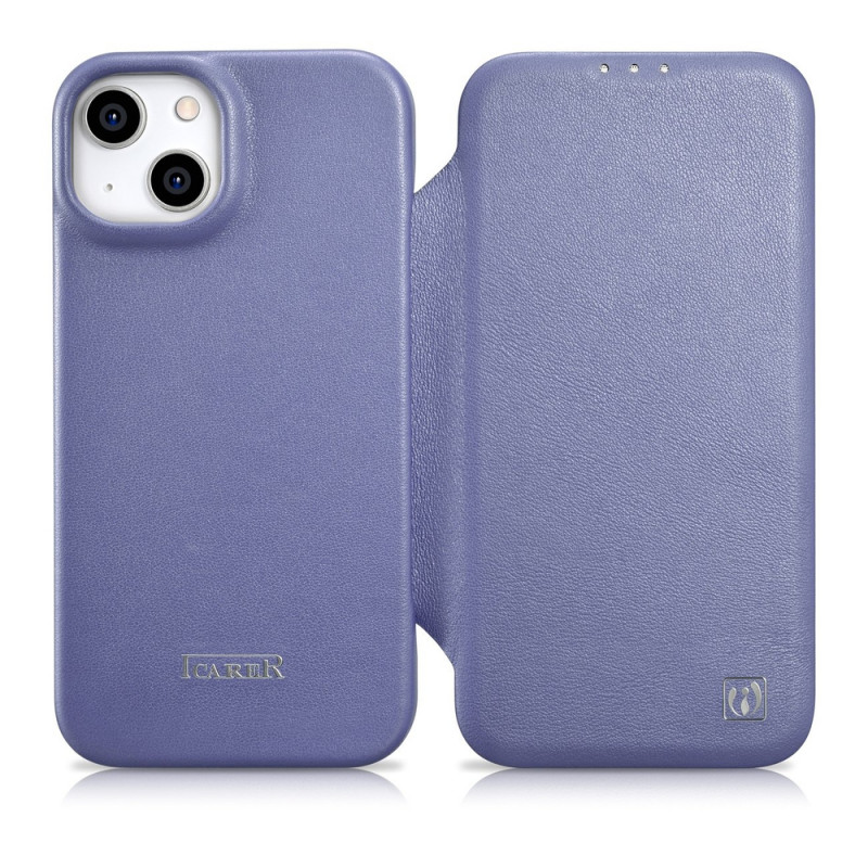 iCarer CE Premium Leather Folio Case for Apple iPhone 14 Plus / 15 Plus, MagSafe, light purple (ICR413)