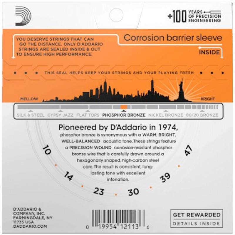 D'Addario EJ15 acoustic guitar strings, 10-47