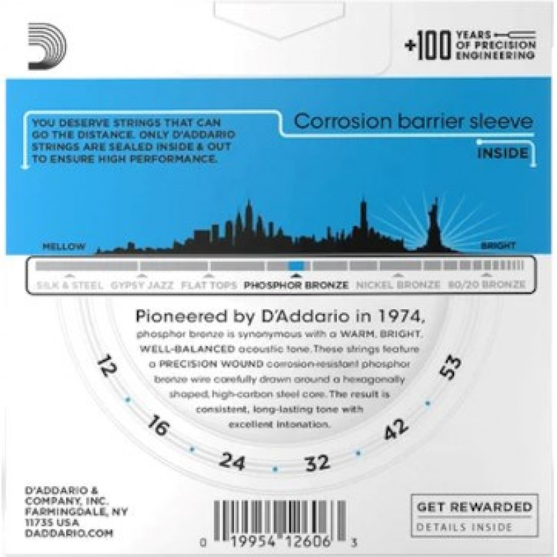 D'Addario EJ16 acoustic guitar strings, 12-53