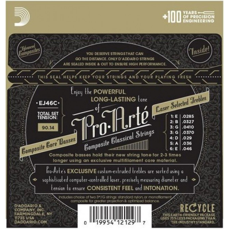 D'Addario EJ46 Pro-Arté classical guitar strings, hard tension, 28-44