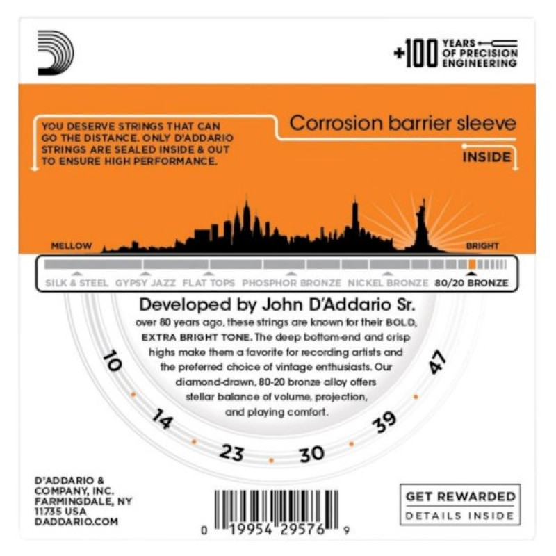 D'Addario EJ10 acoustic guitar strings, 10-47