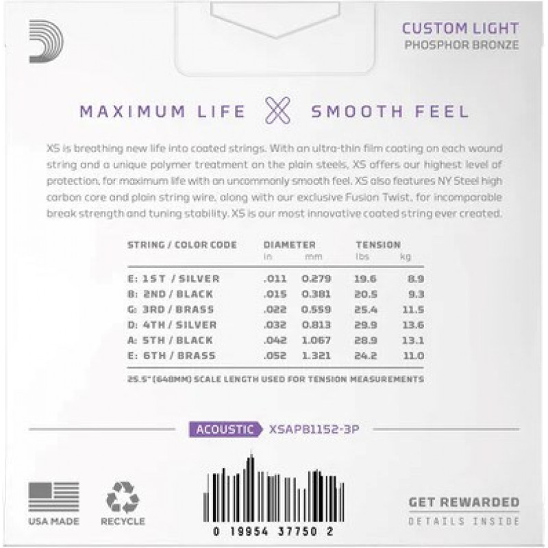 D'Addario XSAPB1152 acoustic guitar strings, 11–52