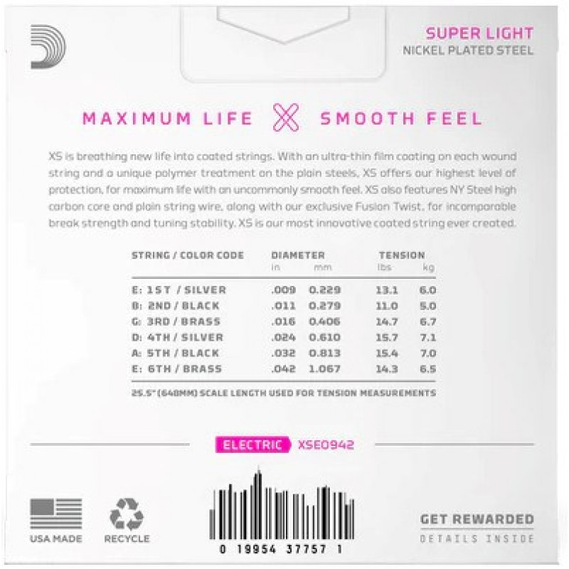D'Addario XSE0942 electric guitar strings, Super Light 9–42